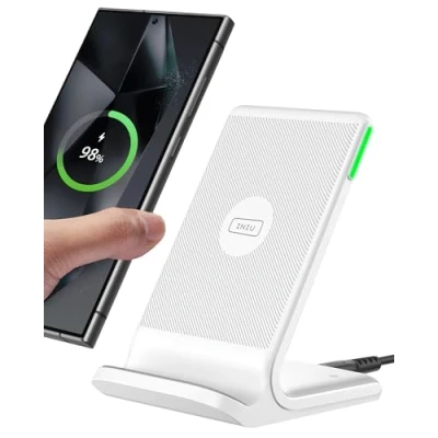 Image of INIU Wireless Charger, [White, 15W] Fast Charging Stand Qi Certified for iPhone 16 15 14 13 12 11 Pro Max Samsung S23 S22 Google Pixel etc