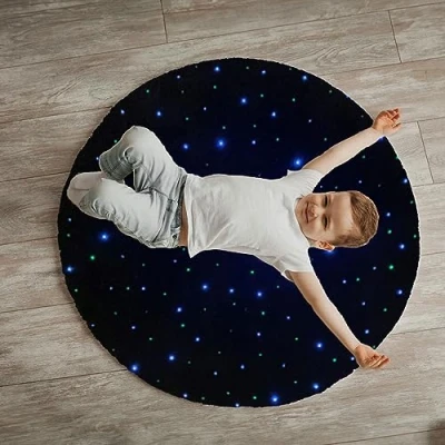 Image of Playlearn LED Sensory Carpet Round 95cm Diameter, Rechargeable, Interactive, Color Changing Fiber Optic Lights