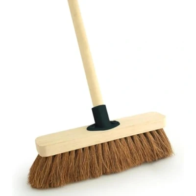 Image of 11.5&quot; Coco Broom Head with Bracket and 48&quot; Wooden Handle Natural Bristle Sweeping for Indoor Outdoor Cleaning