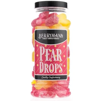 Image of Original Pear Drops Retro Boiled Sweets Gift Jar By Berrymans Sweet Shop Classic Sweets, Traditional Taste.