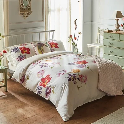 Image of Sanderson Tulipomania Duvet Cover Set Single Rose Red &amp; Amethyst