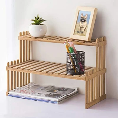 Image of Tabletop Shelf Plant Stand Organizer Display Wooden 2 Tier Desktop Bamboo Rack Finishing Potted Placing Table
