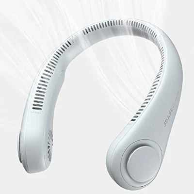 Image of JISULIFE Portable Neck Fan, Rechargeable Hands Free Bladeless 4000 mAh Battery Operated Wearable Personal Leafless, Headphone Design, USB Powered Desk 78 air outlets, 5 Speeds GREY