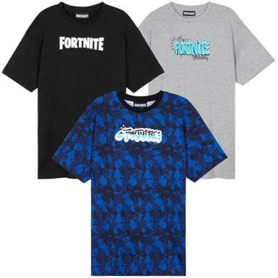 Image of Fortnite Boys Teenagers Crew Neck T Shirts Set, Soft Breathable Material Pack of 3 Gamer Gifts (Multi, 15 Years)