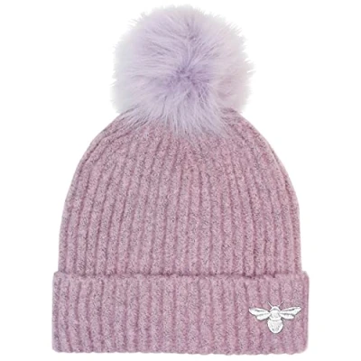 Image of TeddyT&#039;s Ladies Luxury Fleece Lined Embroidered Bumble Bee Rib Bobble Hat (Heather &amp; Silver)