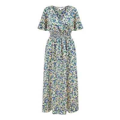 Image of Yumi Womens Blue Satin Ditsy Print Wrap Maxi Dress Size 18 UK