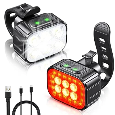 Image of CIRYCASE Bike Lights Set Super Bright, USB Rechargeable Light with Spot &amp; Flood Beam, IP65 Waterproof Cycle for Night Riding, DIY 2 x 4 + 6 Lighting Modes Front and Back