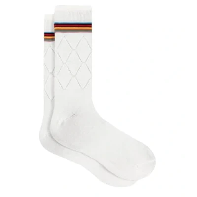 Image of Paul Smith Freddie Argyle White Multicoloured Socks. One Size