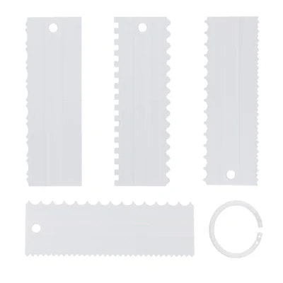 Image of 4 Pcs Plastic Cake Scraper Set, Edge Smoother Stripes Decorating Comb Kitchen Baking Mold DIY Tools Pastry Cutter for Icing Frosting Buttercream Mousse (White)