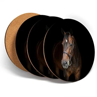 Image of Destination Vinyl ltd Great Coasters (Set of 4) Round Brown Horse Portrait Equestrian Drink Glossy Coasters/Tabletop Protection for Any Table Type #44473