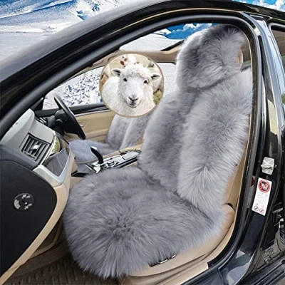 Image of Altlue Real Genuine Sheepskin Car Seat Covers For Cars SUV Trucks Van Motorhome Front Seats Fluffy Authentic Grey Universal (1 Piece)