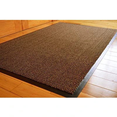 Image of Heavy Duty Barrier Mat Indoor &amp; Outdoor Kitchen Hallway Door Rug Machine Washable Back Entrance Non Slip Traps Dirt PVC Rubber (Brown, 120x180cm)