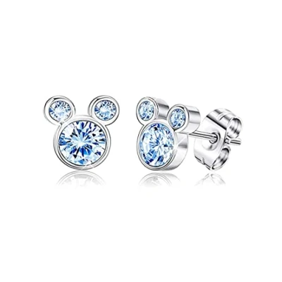 Image of Kaguyo Minnie Mouse earrings, 925 Sterling Silver Amethyst white Blue pink Zirconia Mickey Stud Earrings for Women Girls, Birthday Gift (blue)