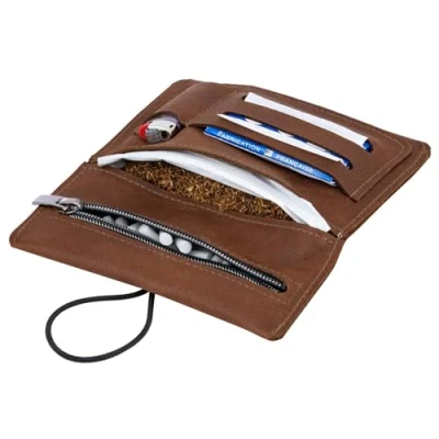 Image of Simaru tobacco pouch made of vegetable tanned leather for 30 g pouch, genuine turner bag with filter compartment and plate holder, durable robust (lightbrown)