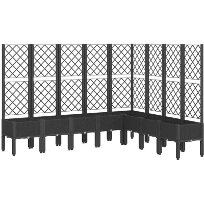 Image of vidaXL Black PP Outdoor Garden Planter with Trellis Rattan Style Patio Flower Pot Box, Elevated Design for Climbing Plants, 200x160x142 cm