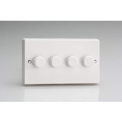 Image of Varilight 4 Gang 1 or 2 Way 4x250 Watt Push on/Push off Standard Dimmer Switch Classic White Plastic HQ44W