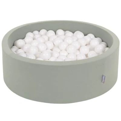Image of KiddyMoon Soft Ball Pit Round 90X30cm/300 Balls ∅ 7Cm/2.75In For Kids, Foam Pool Baby Playballs, Sage: White