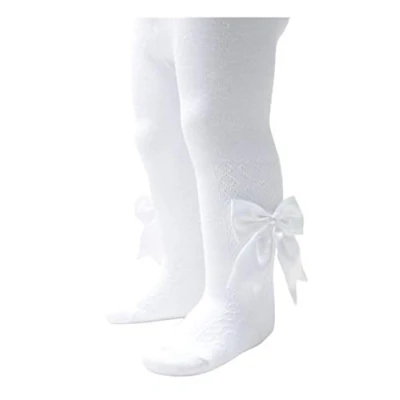 Image of Daisy Days Soft Touch Baby Girls Spanish Style Tights With Bow Pink or White (White, 3 6 Months)