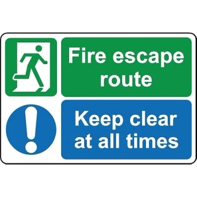 Image of Fire Escape Route Keep Clear at All Times Safety Sign Self Adhesive Sticker (200mm x 150mm) Case (Pack of 20)