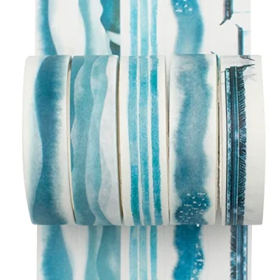 Image of YUBX 5 Rolls Washi Tape Set Creative Basic Skinny Decorative Tapes for Arts, DIY Crafts, Bullet Journals, Planners, Scrapbooking, Wrapping (Ink Blue)