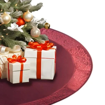 Image of SORRENTO Faux Silk Centre,Glitter Sequin Border,Extra Large Dia 50&quot; Christmas Tree Skirt Burgundy