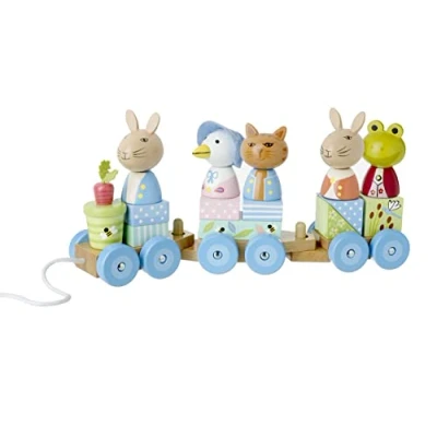 Image of Peter Rabbit Wooden Train Pull Along Toy Push and Stacking Toys, 1 Year Olds, Toddler Puzzle Shapes, Early Development Activity Toys Official Licensed Gifts by Orange Tree