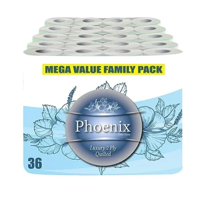 Image of 36 Rolls of Phoenix Quilted 2 Ply Soft White Toilet Paper Roll