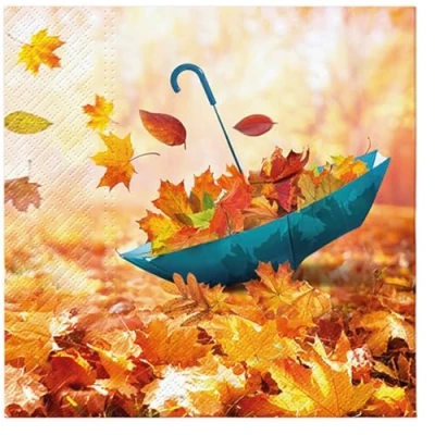 Image of 20 Napkins Autumn Leaves in Umbrella Table Decoration Paper with Motif Also for Decoupage and 33 x cm