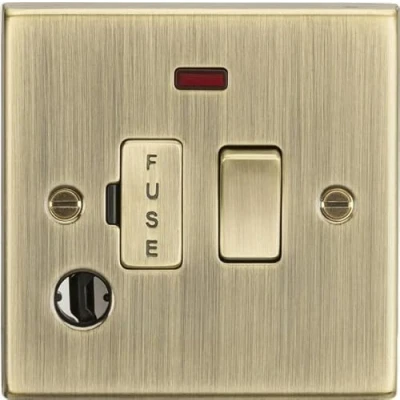 Image of KnightsBridge 13A Switched Fused Spur Unit with Neon &amp; Flex Outlet Square Edge Antique Brass