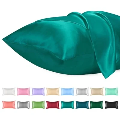 Image of Lirex 2 Pack Satin Pillow Cases Softer Than Silk Pillowcase for Hair &amp; Skin, Standard Size with Envelope Closure, Cooling case (Aquamarine, 50x75cm)