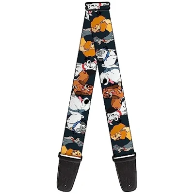 Image of Buckle Down Disney Guitar Strap, Dogs Group Collage Paws Gray Black, 2 Inches Wide, 2&quot; Wide 29 54&quot; Length