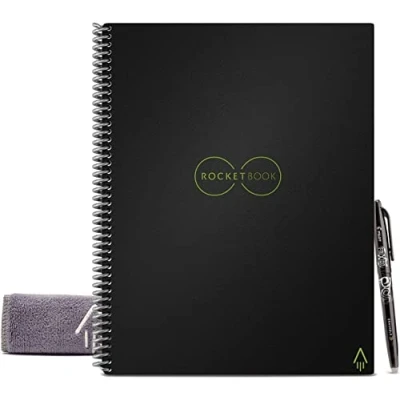 Image of Rocketbook Reusable Digital Notebook Smart Notepad A4 Black, Wirebound Note Book To Do List Pad, Dotted Paper with Frixion Erasable Pen and Wipe, Office Gadget App Reduce Waste