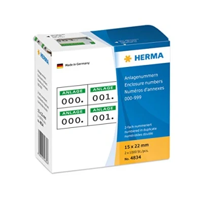 Image of HERMA Number Labels 0 999, Double, 2000 Pieces, 22 x 15 mm, Self Adhesive, Matte, Double Sequential Paper Labels, Asset Numbers in Dispenser Box, Green