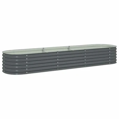 Image of vidaXL Garden Raised Bed in Galvanised Steel Grey Outdoor Planter for Home Gardening, DIY friendly Design, Spacious, Weather Resistant, 320x80x44 cm