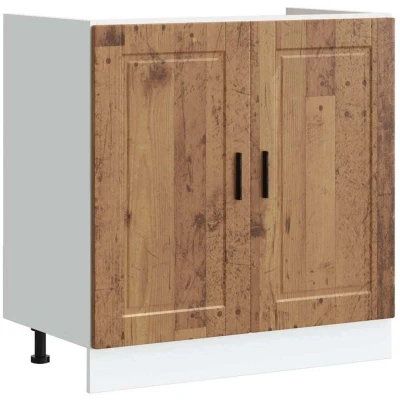 Image of vidaXL Porto Old Wood Sink Base Cabinet 80x46x81.5 cm Modern Engineered Kitchen Storage Unit with Adjustable Feet