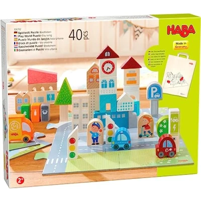 Image of HABA 306782 Wooden Play World Puzzle City Living 40 pieces Great Setting for Puzzles, and Discovery Ages 2 Up (Made in Germany)