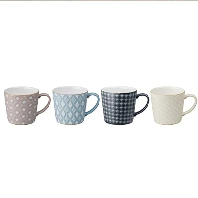 Image of Denby Impression Mixed Colour Large Coffee Mug Set of 4 400ml Stoneware Ceramic Tea Dishwasher Safe, Microwave Safe