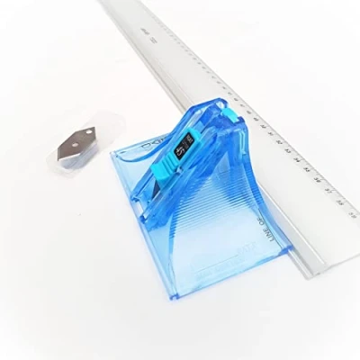 Image of Mount Board Cutter 45 &amp; 90 Angle Blade + 60cm Steel Ruler Spare Blades Complete Kit