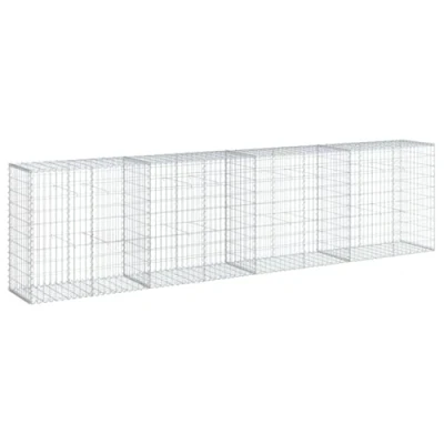 Image of vidaXL Gabion Basket with Cover 400 x 50 100 cm in Galvanised Iron, Wall, Support Fence