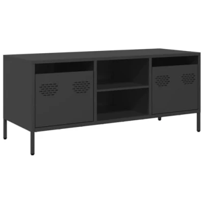 Image of vidaXL Black TV Cabinet Stand Cold Rolled Steel 2 Drawers 101.5x39x43.5cm Industrial Style Media Unit Living Room/Bedroom