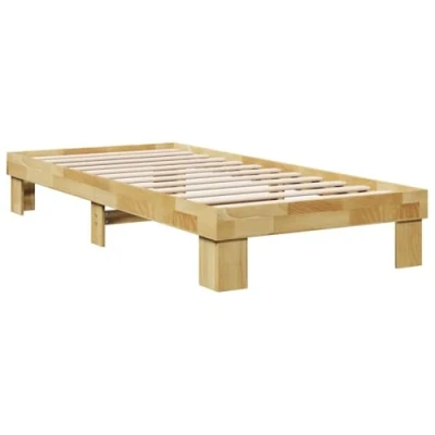 Image of vidaXL solid oak wood bed frame 75x190 cm single slatted base for bedroom