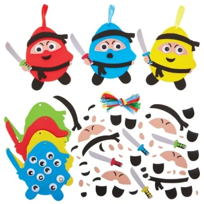 Image of Baker Ross FX975 Ninja Egg Mix and Match Decoration Kits Pack of 8, Easter Craft for Kids