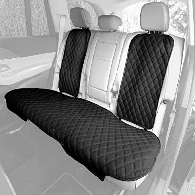 Image of FH GROUP FH1028BLACK Universal Fit Faux Leather Rear Set Black Automotive Seat Protectors fits Most Cars, SUVs, Trucks, and Vans