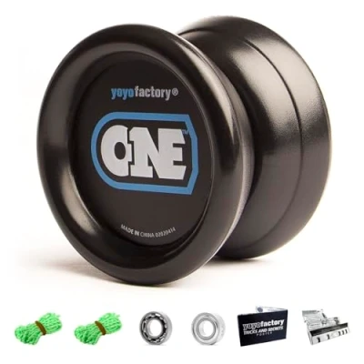Image of YoyoFactory ONE Yo Black (modern spinning yoyo, beginner to pro, 2 different level ball bearings included, comes with string)