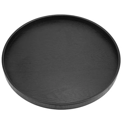 Image of TOPINCN Round Shape Solid Wood Food Meals Serving Tray Tea Coffee Snack Plate Home Kitchen Restaurant Trays 37.5cm / 14.8in(Black)