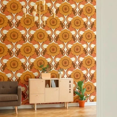 Image of A.S. Création Retro 70&#039;s Floral Trail Wallpaper Brown/Yellow/Orange/Red/Beige Chic 395304 8.50m x 0.53m Paste The Wall