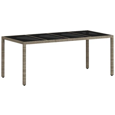 Image of vidaXL Garden Table with Glass Top Light Grey 190x90x75 cm Poly Rattan