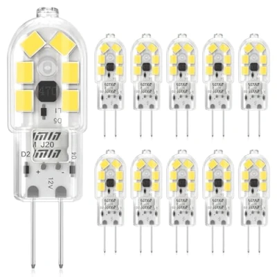 Image of Eco.Luma G4 led Bulb, 12V 2W Light Bulbs Cool White 6000K, Replacement for 20W Halogen Bulbs, Non Dimmable, Bi Pin Base Energy Saving Pack of 10