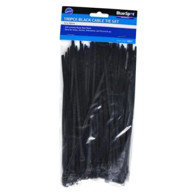 Image of Blue Spot Tools 100 Piece 4.8MM X 200MM Black Cable Ties
