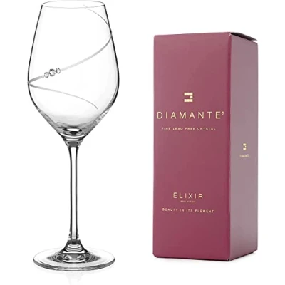 Image of Diamante Swarovski Red Wine Glass Single &#039;Silhouette&#039; Design Embellished with Crystals